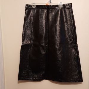 For the Republic Black Faux Leather Midi Skirt